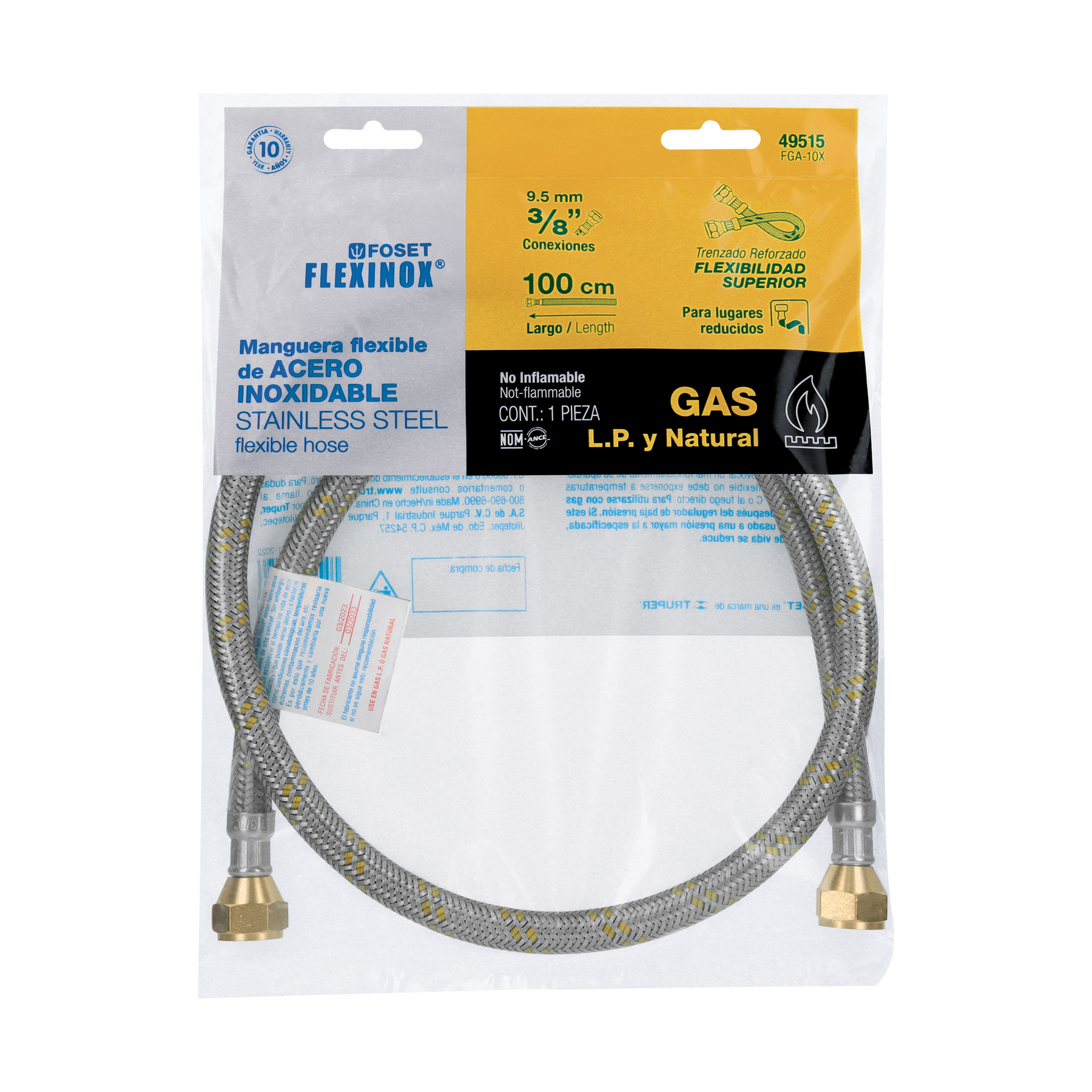 MANGUERA PARA GAS LP Y NATURAL ACERO INOX MARCA FOSET