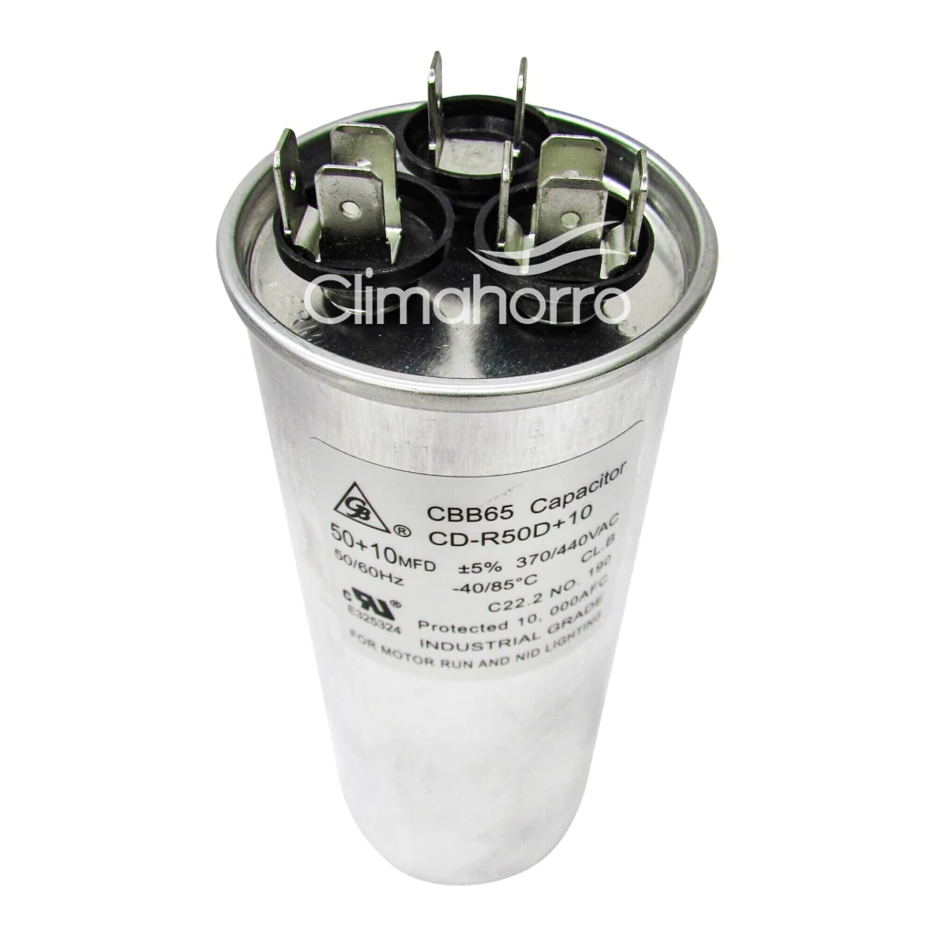 CAPACITOR  DUAL  50 +-10MF 440VAC. +-5% 50/60HZ MARCA  GB