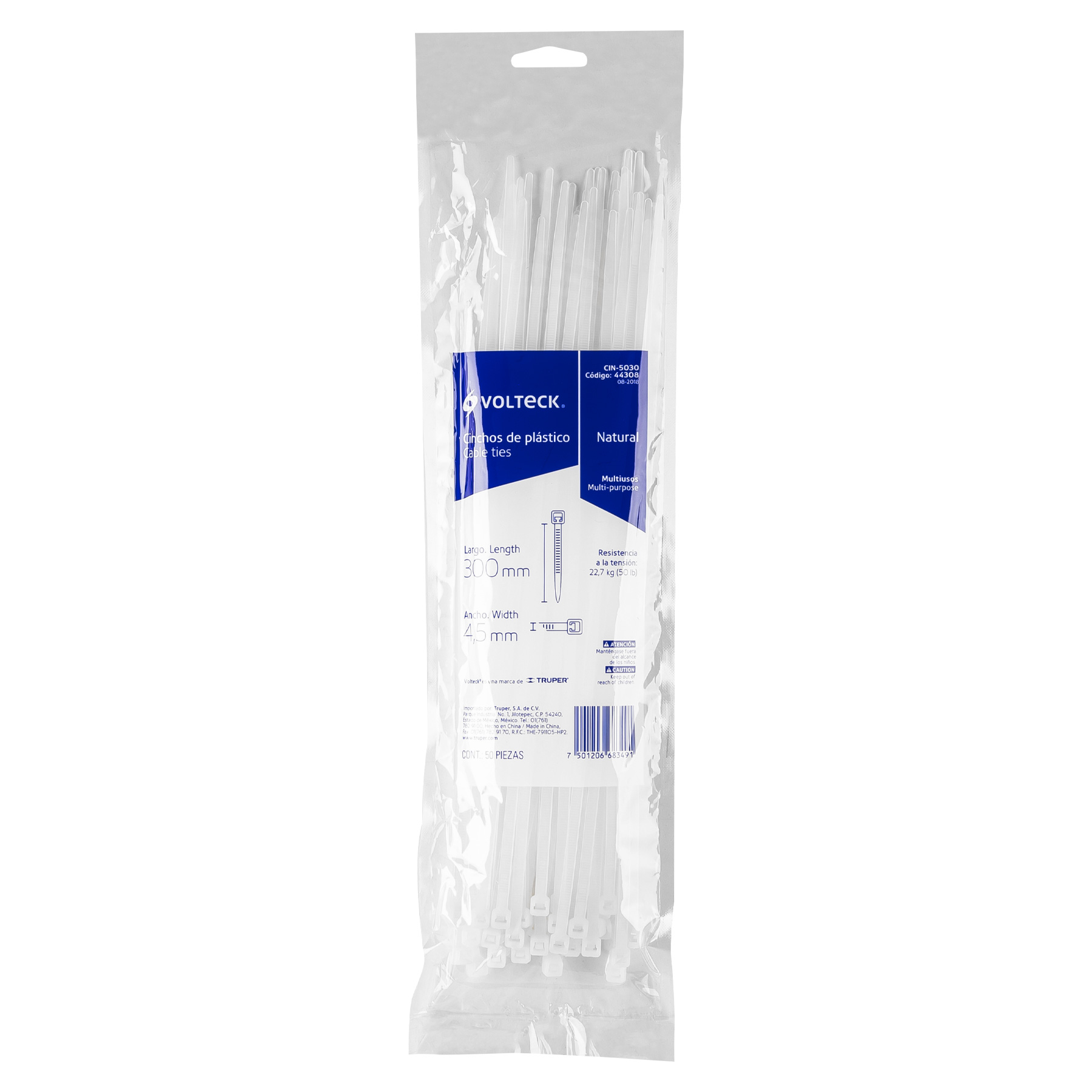 BOLSA CON 100 CINCHOS PLASTICOS DE 100X2.5MM MARCA  TRUPER