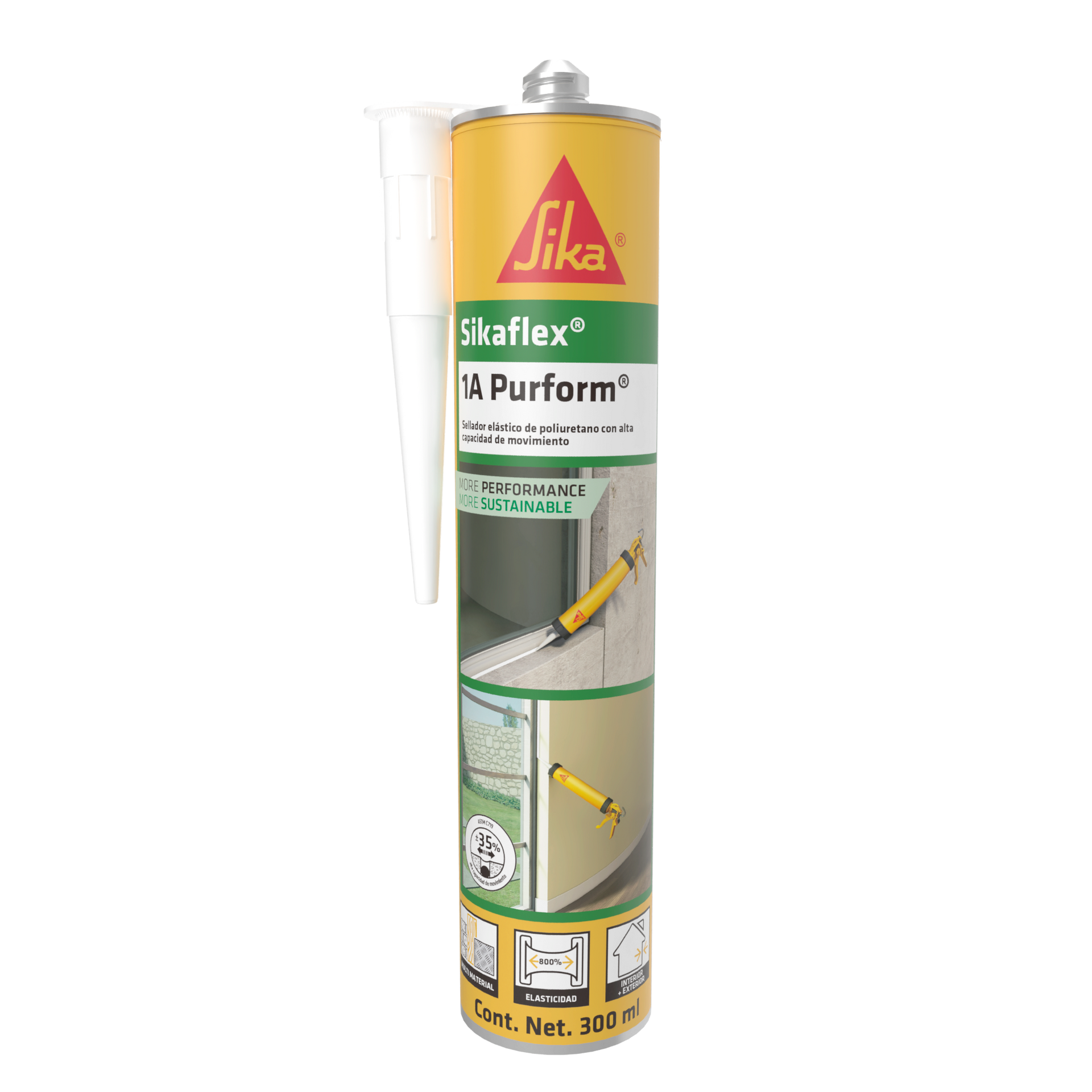 SELLADOR DE JUNTAS ELASTICO 1A PURFORM ALTO RENDIMIENTO USO INTERIOR Y EXTERIOR NEGRO SALCHICHA X 600 ML MARCA SIKAFLEX