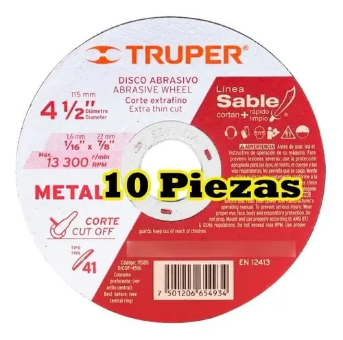 DISCO CORTE FINO METAL TIPO 41 DE 4 1/2 X 1.2MM EXPERT MARCA TRUPER