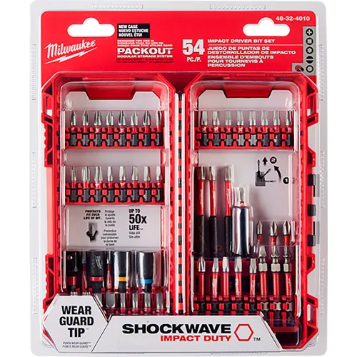 JUEGO DE PUNTAS PARA TALADRO Y CASQUILLO SHOCKWAVE DE 54 PZAS 48 32 4010 MARCA MILWAUKEErn