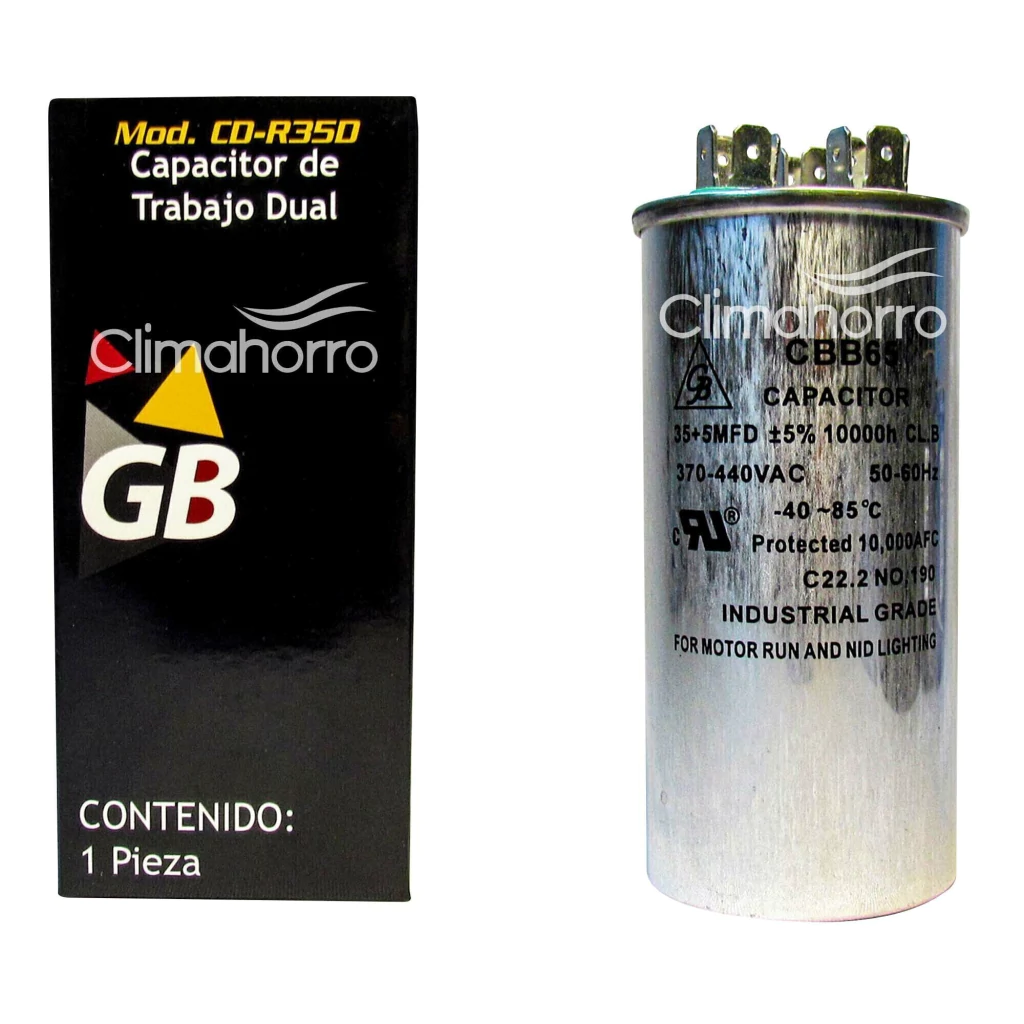 CAPACITOR  DUAL 35 +-5 MF VOLTAJE 370/440 VAC MARCA GB