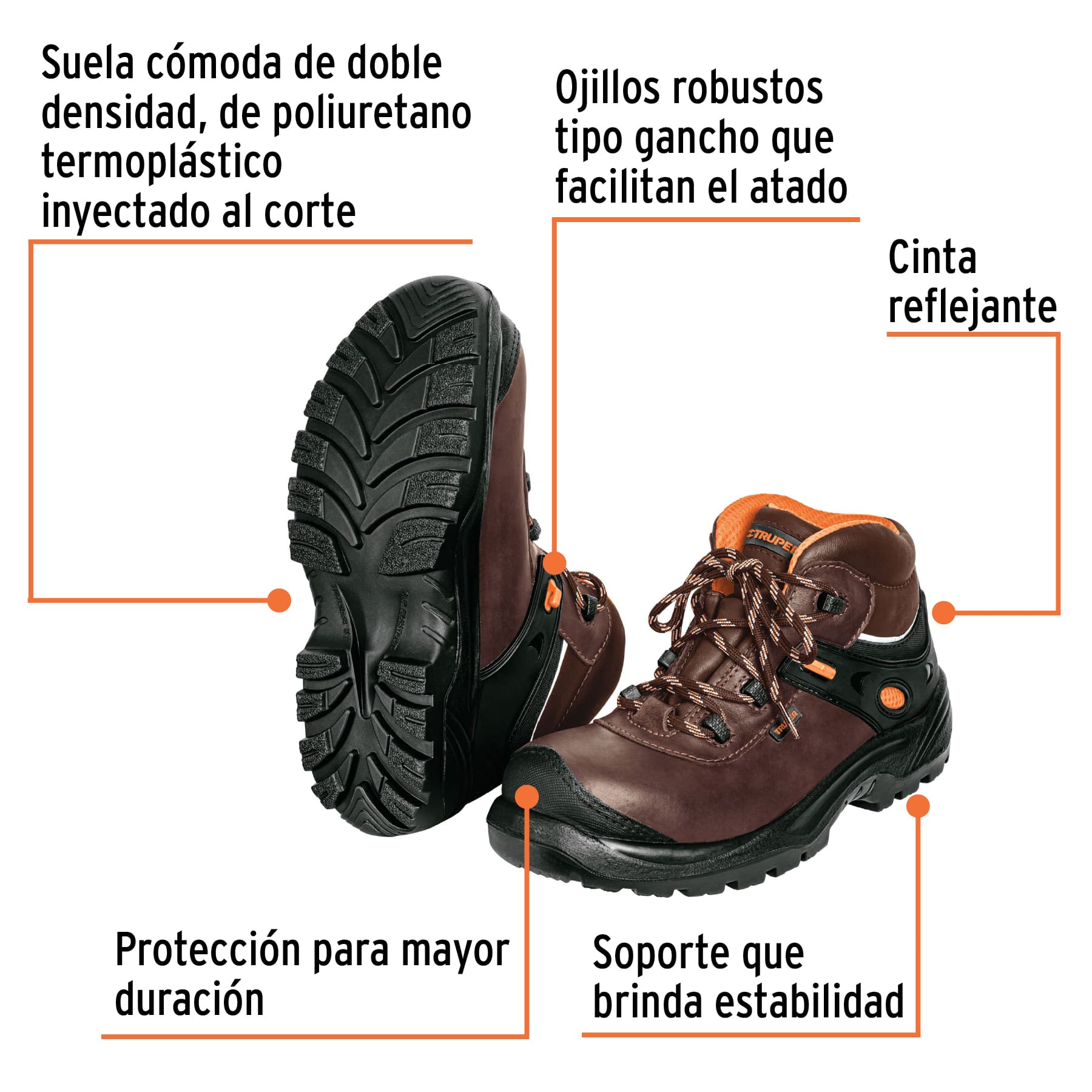 BOTAS DE SEGURIDAD CAFE #28 DIELECTRICA ANTIFATIGA MARCA TRUPER