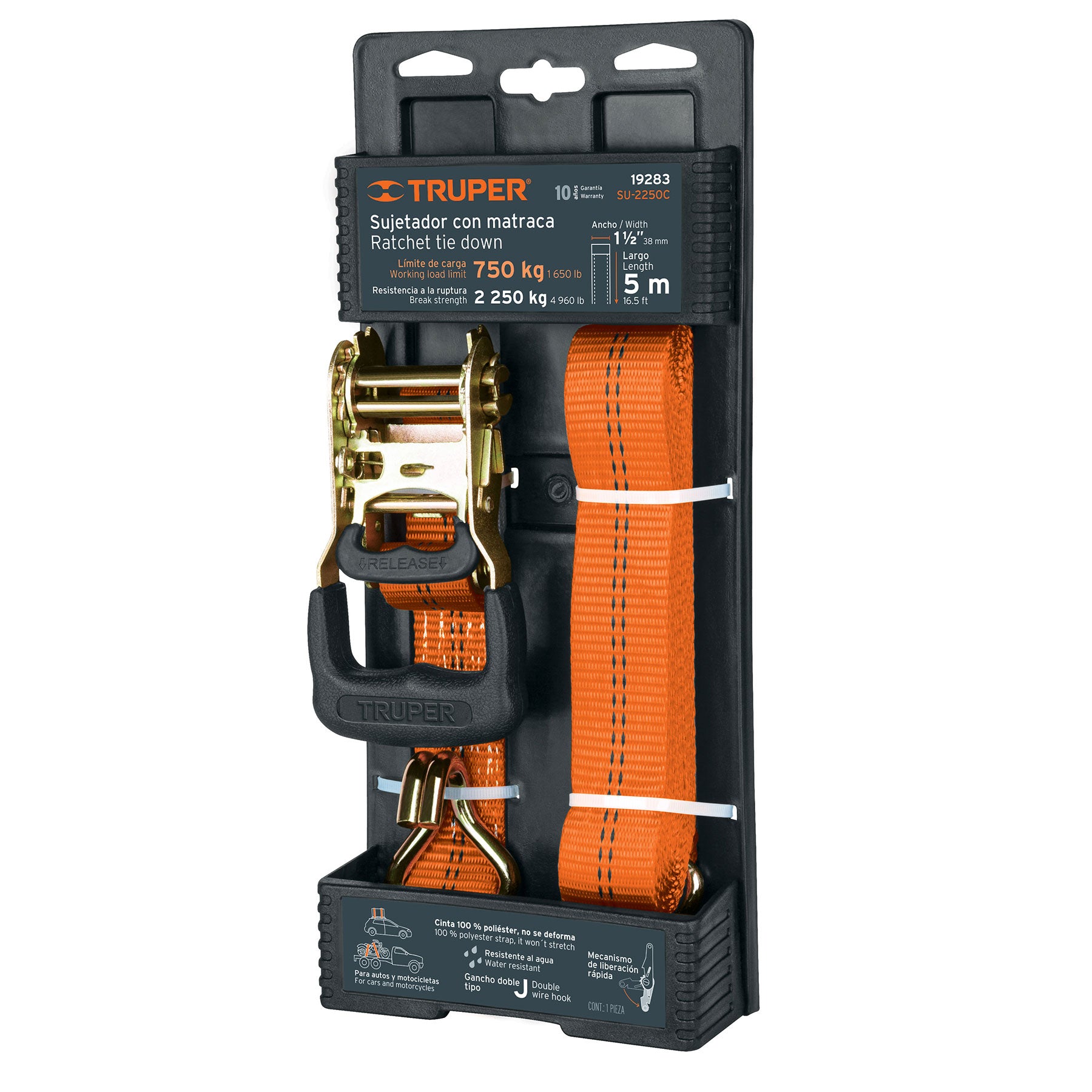 SUJETADOR CON MATRACA CARGA MAXIMA 2250 KG MARCA TRUPER