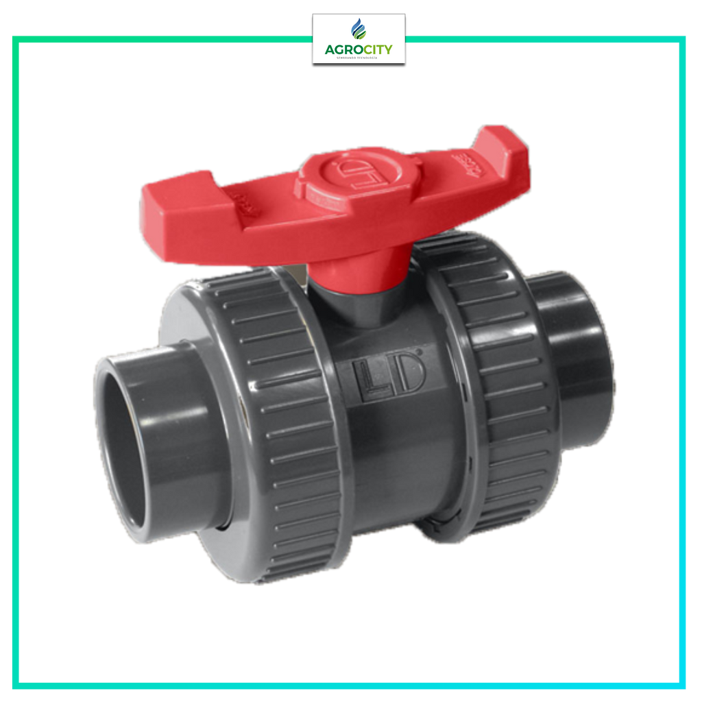 VALVULA BOLA DOBLE UNION PVC GRIS/EPDM/HDPE 2 CEM/ROS MARCA LD
