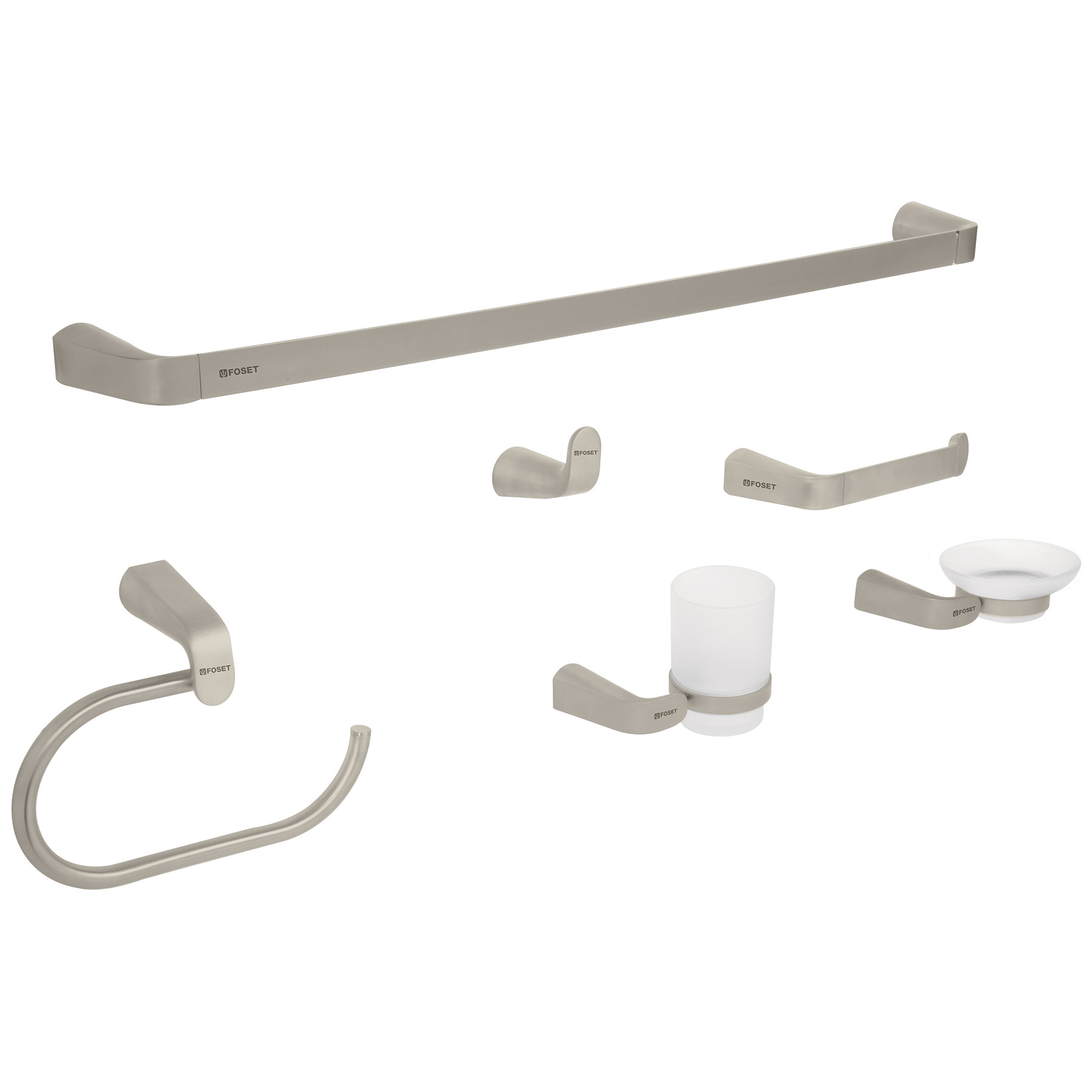 JUEGO DE 6 ACCESORIOS PARA BAÑO ACABADO SATIN RIVIERA MARCA FOSET