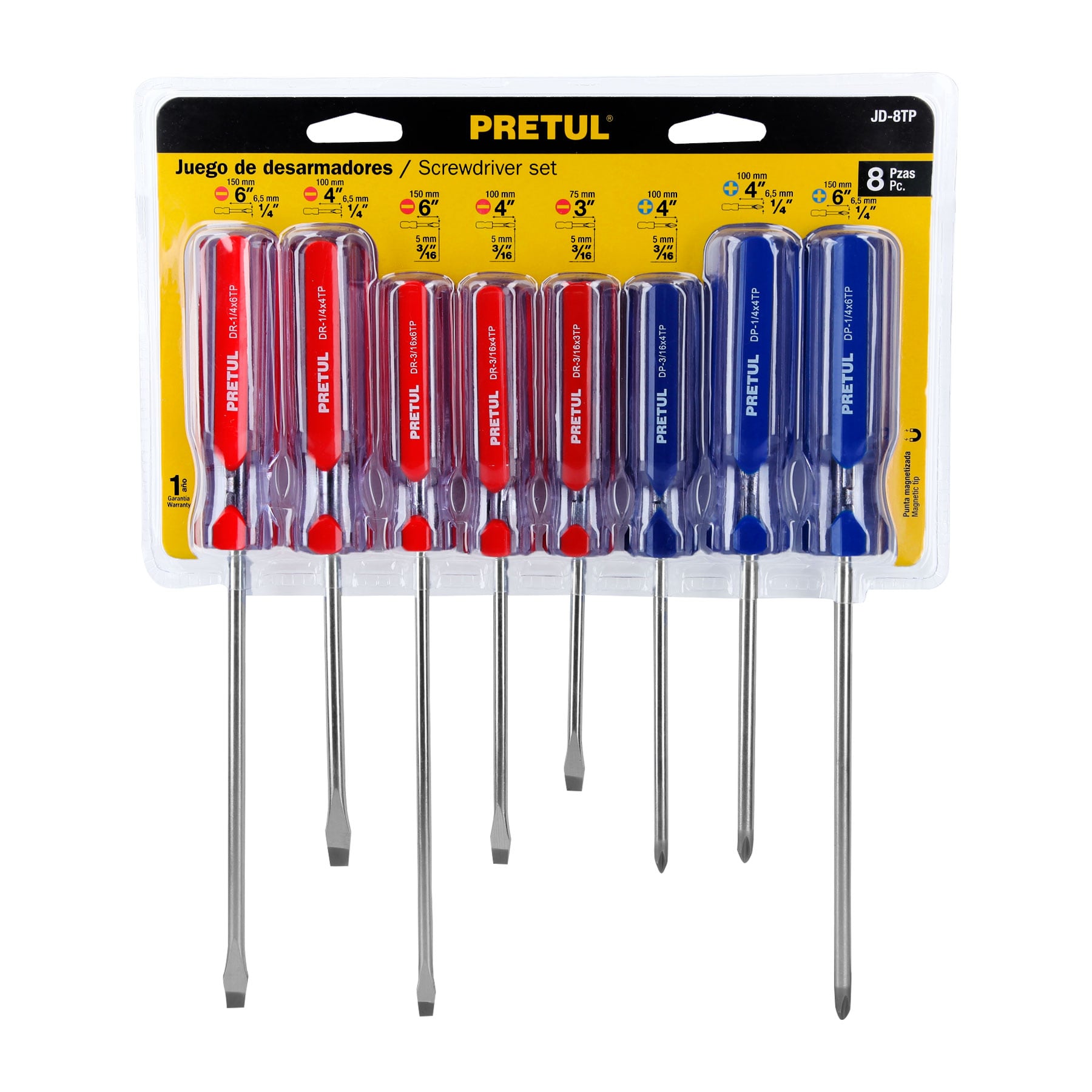 JUEGO 2 DESARMADORES 1/4 X 1 1/2 MANGO DE PVC MARCA PRETUL rn