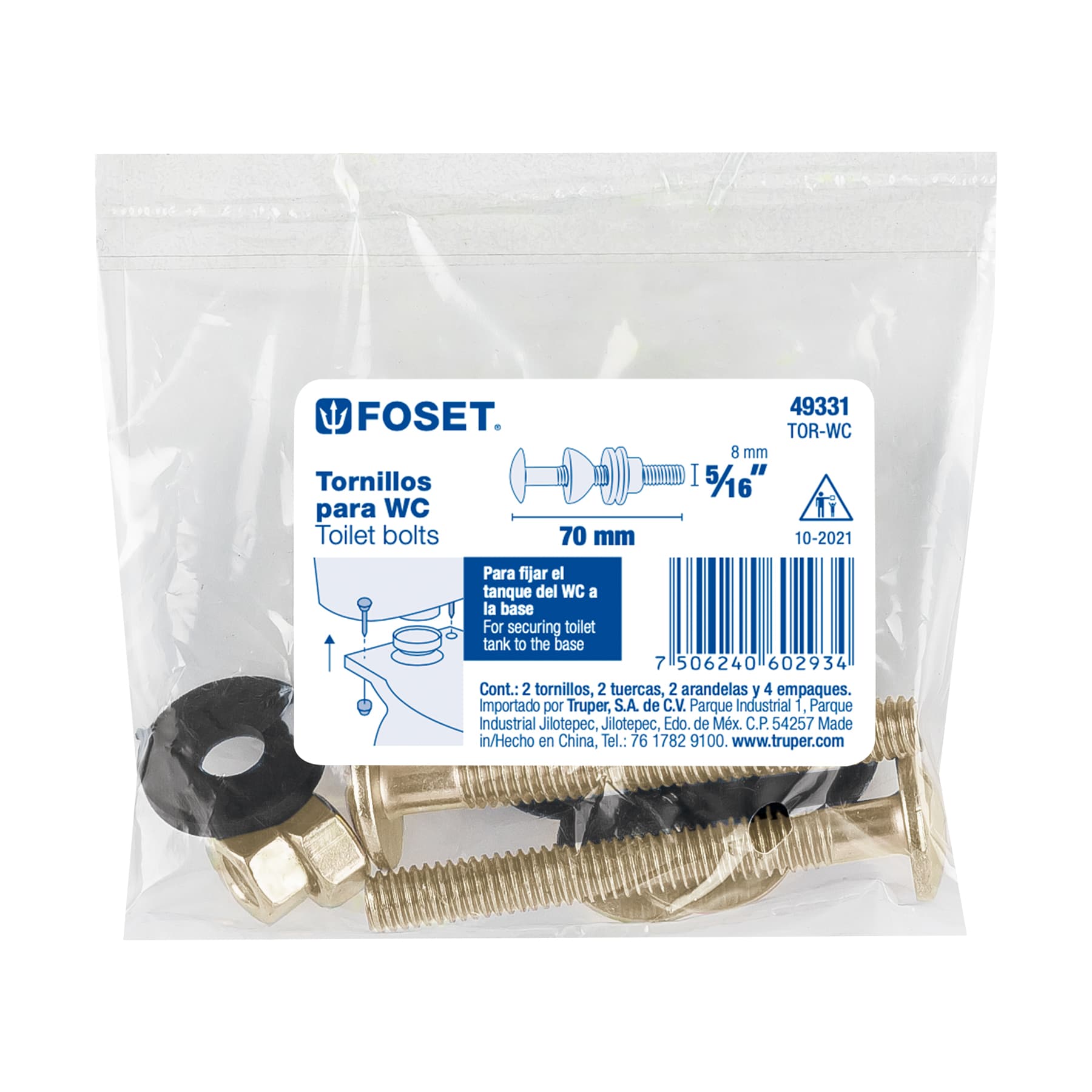 JUEGO  2 TORNILLOS PARA WC 5/16 X 70MM MARCA FOSET