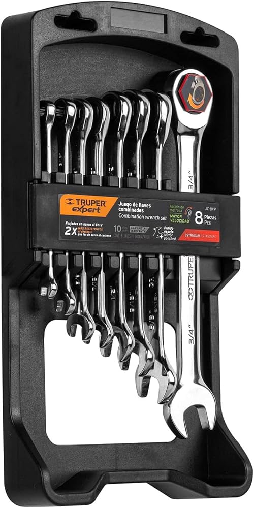 JGO 8 LLAVES COMBINADA CON MATRACA STD 3/8 7/16 1/2 9/16 5/8 TRUPER