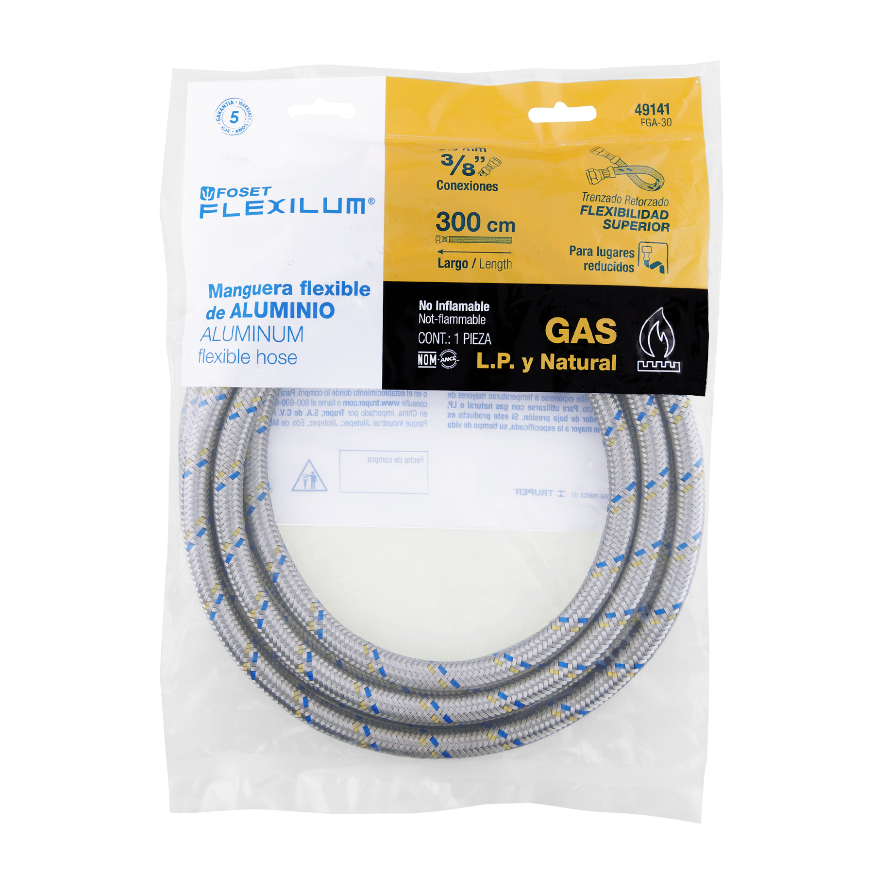 MANGUERA PARA GAS LP Y NATURAL ACERO INOX 3M MARCA FOSET