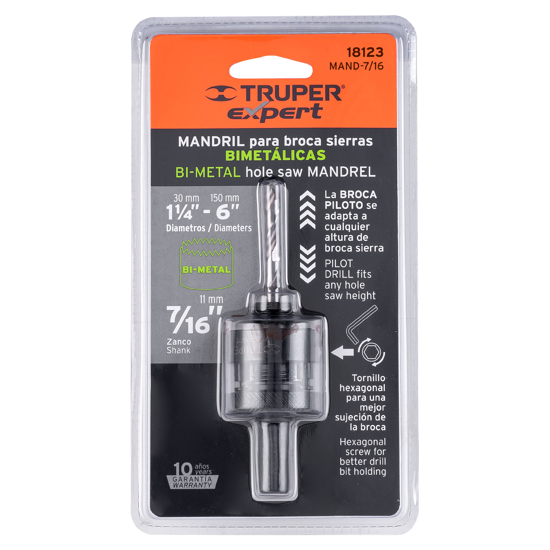 MANDRIL ZANCO 7/16 PARA BROCASIERRAS BIMETALICAS TRUPER EXPERTrn
