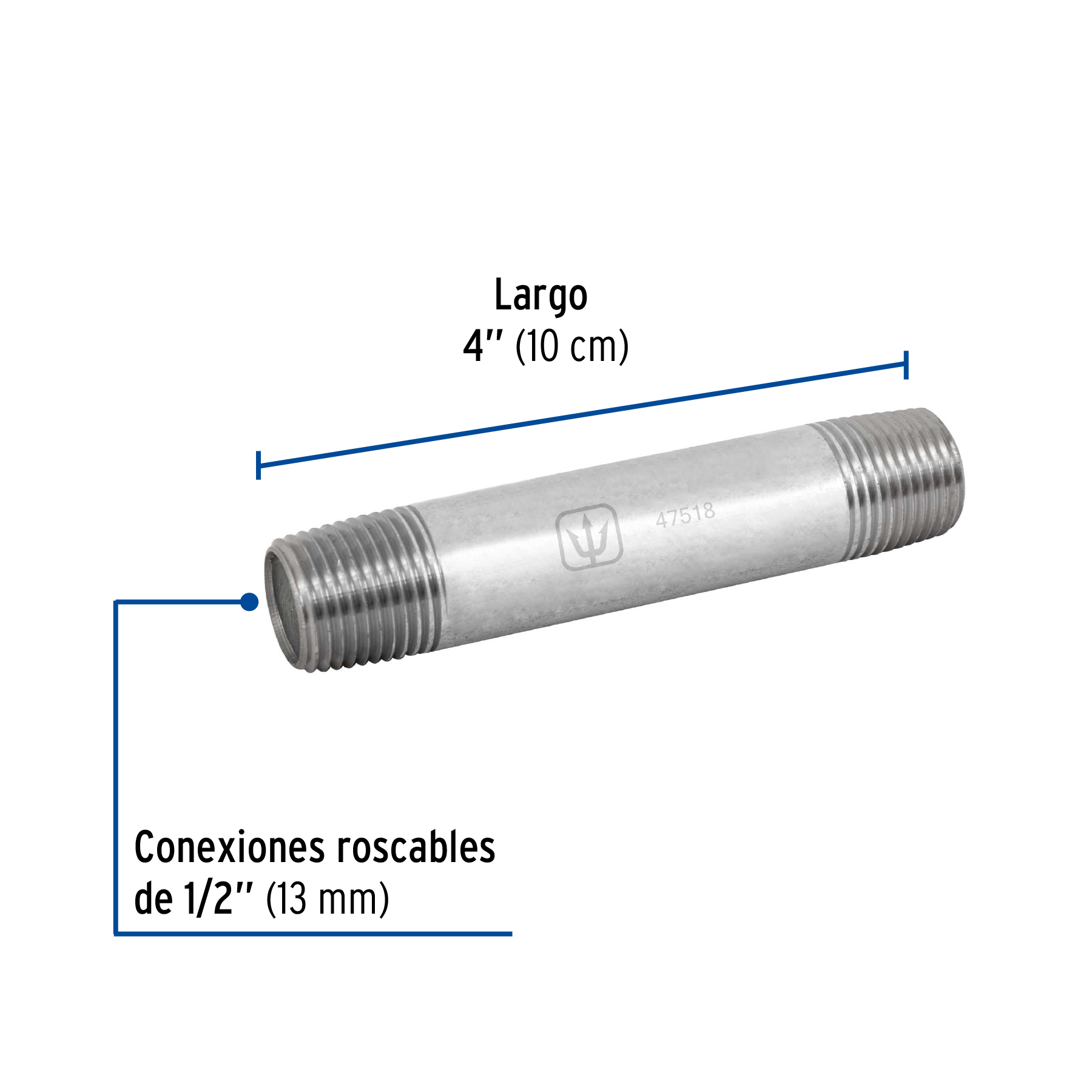 NIPLE GALVANIZADO 1/2 X 4 13X4 MARCA TRUPER