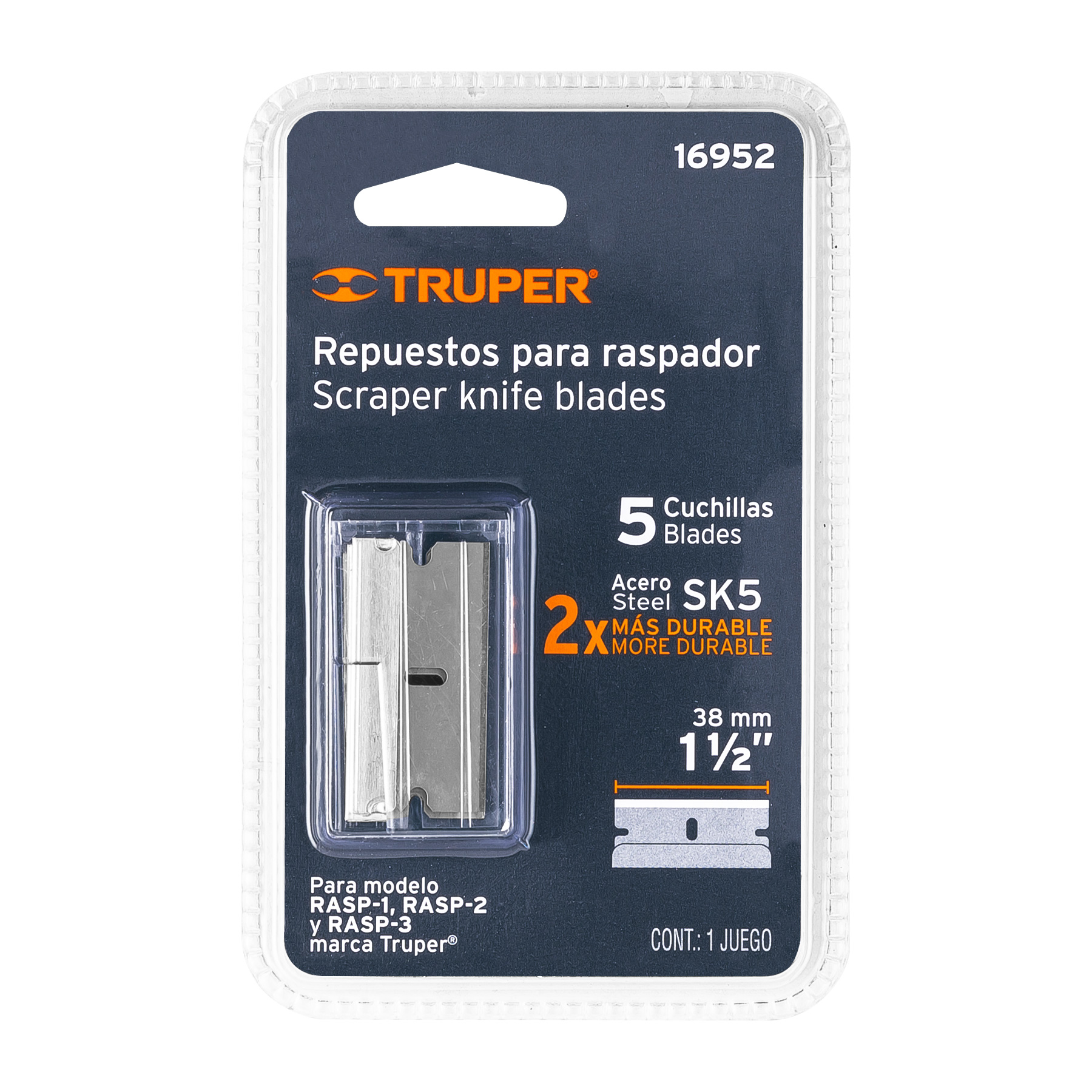 BLISTER CON 5 CUCHILLAS PARA RASPAR MARCA TRUPER