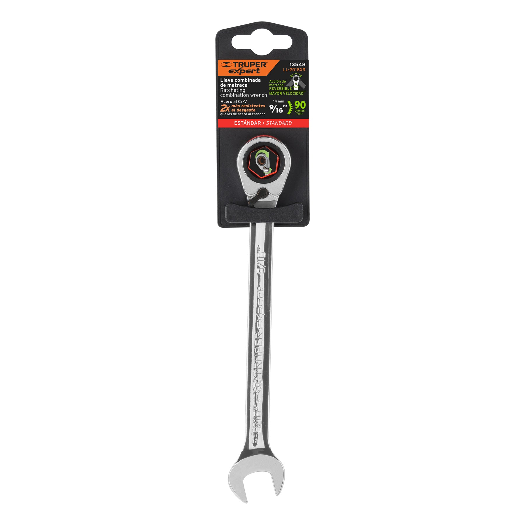 LLAVE COMBINADA MATRACA REVERSIBLE 9/16 X 188 MM LARGO  EXPERT