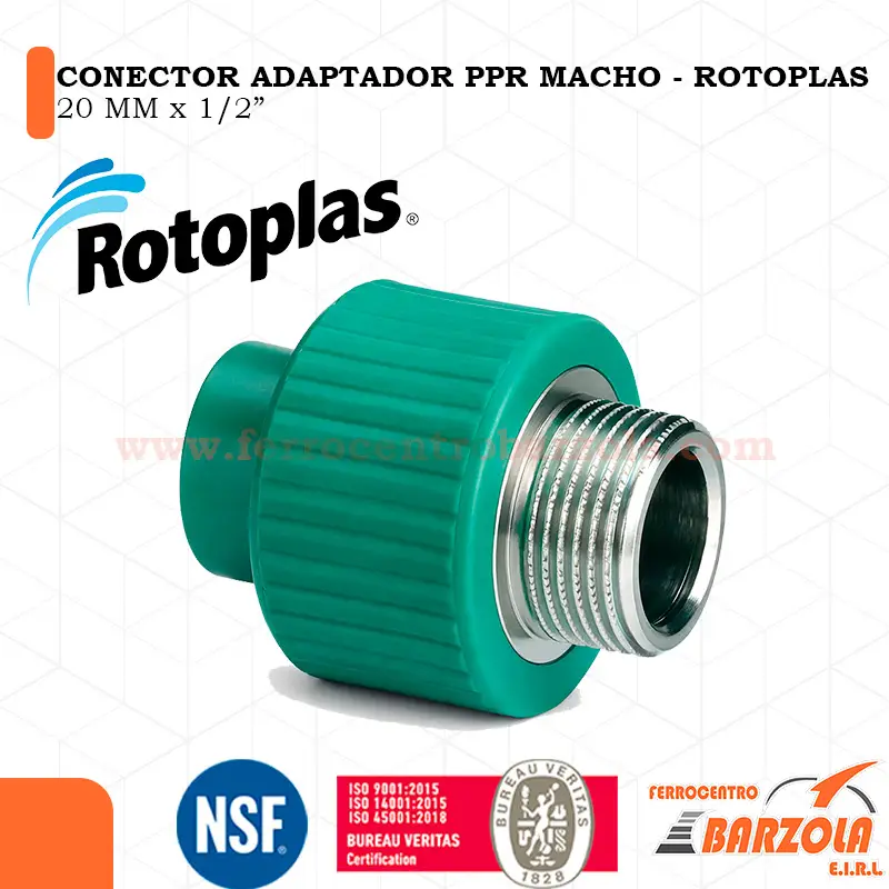 CONECTOR PPR ROSCA EXTERIOR 20 X 1/2 TUBOPLUS MARCA ROTOPLAS