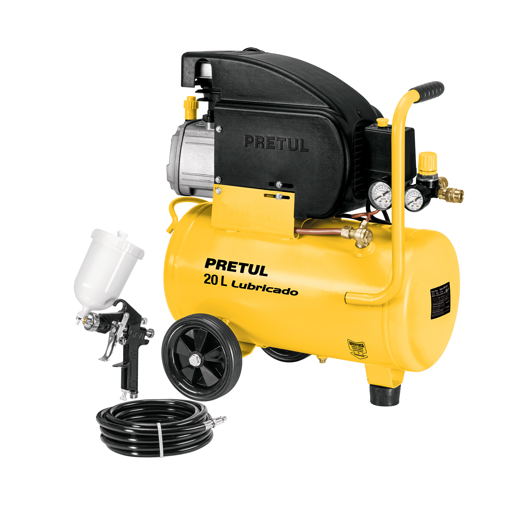 KIT COMPRESOR LUB 40L, MANGUERA Y PISTOLA BAJA 127V MARCA PRETULrn