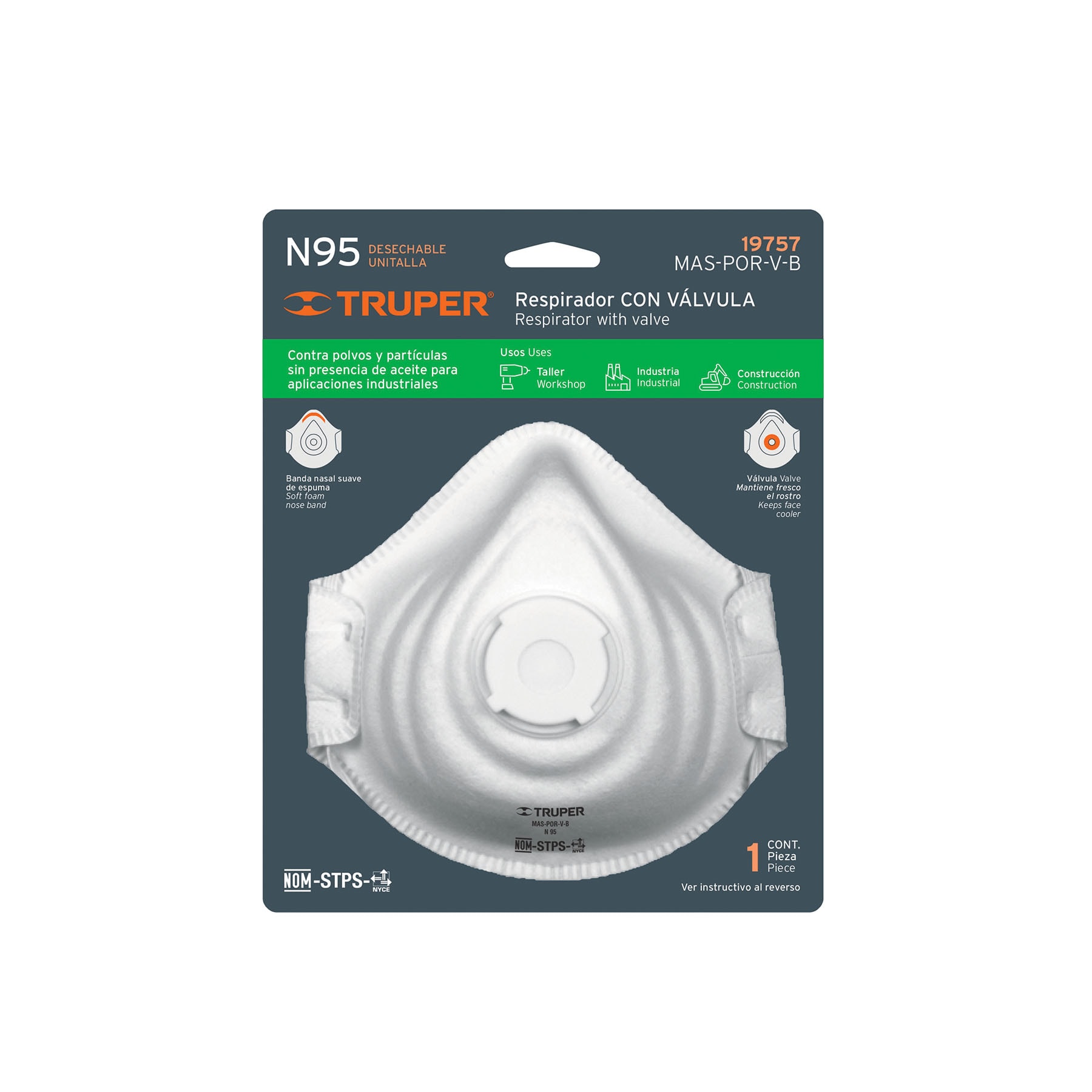 RESPIRADOR CON VALVULA N95 PARA POLVOS Y PARTICULAS MARCA TRUPER
