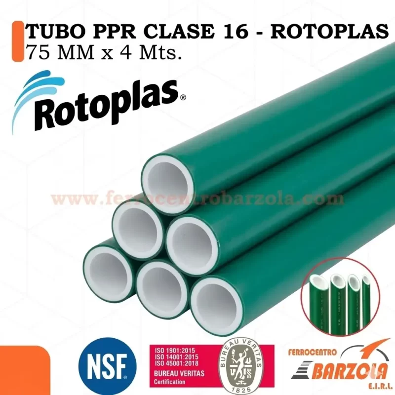 TUBO PPR CLASE 16   40 MM TRAMO 4M LARGO (1 1/4) MARCA ROTOPLAS