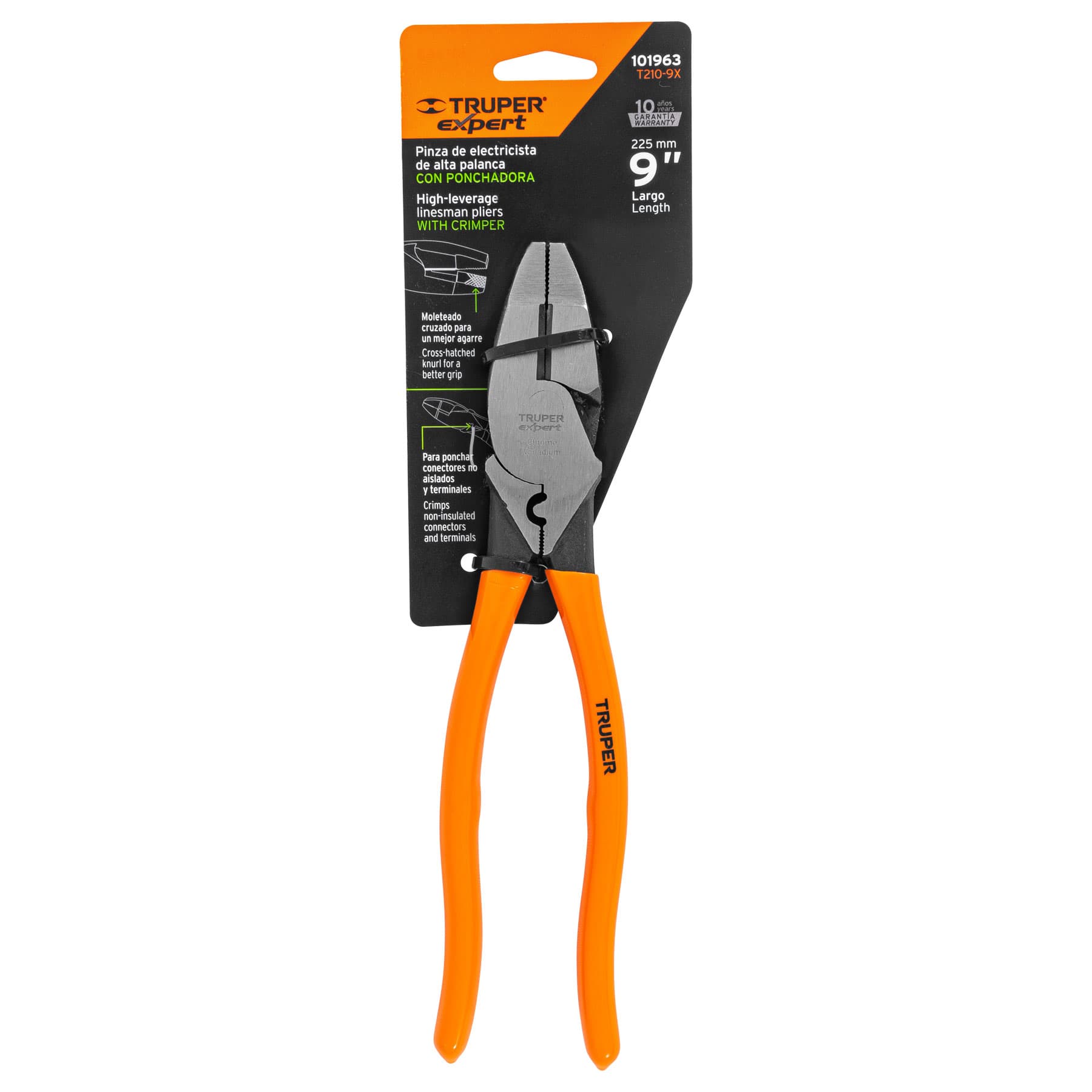 PINZA #9 DE ELECTRICISTA CON PONCHADOR DE TERMINALES EXPERT MARCA TRUPER