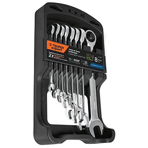JUEGO DE 8 LLAVES COMBINADAS C/MATRACA PULIDAS STD MOD 15816 MARCA TRUPER