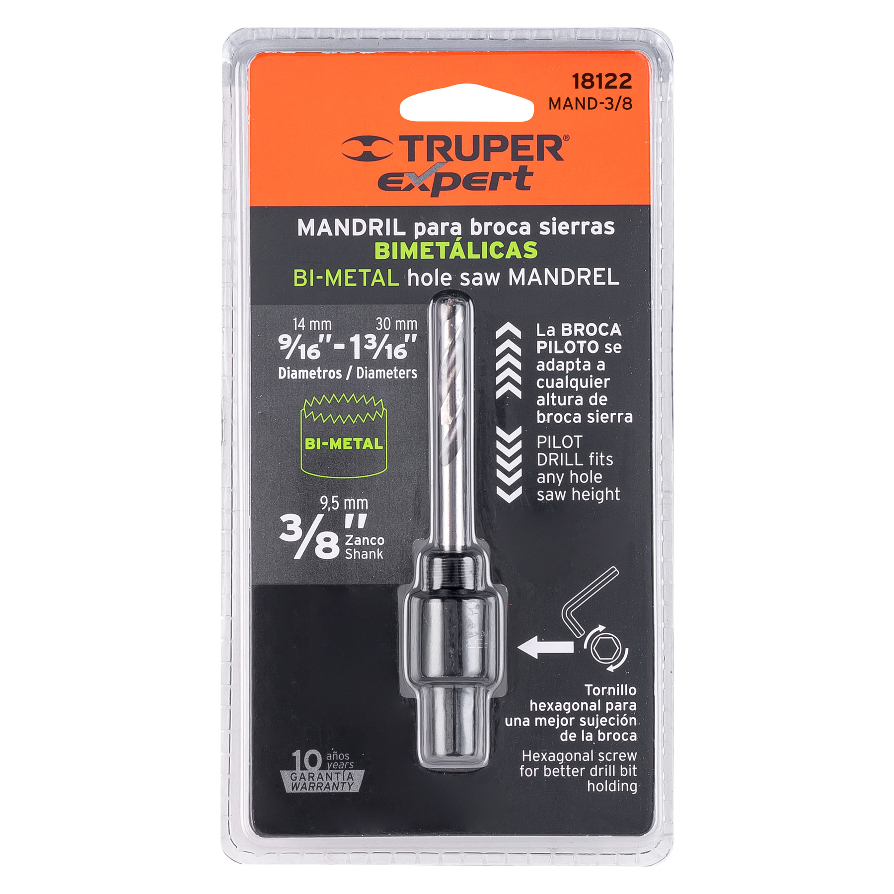 MANDRIL ZANCO 3/8 PARA BROCASIERRAS BIMETALICAS TRUPER EXPERTrn