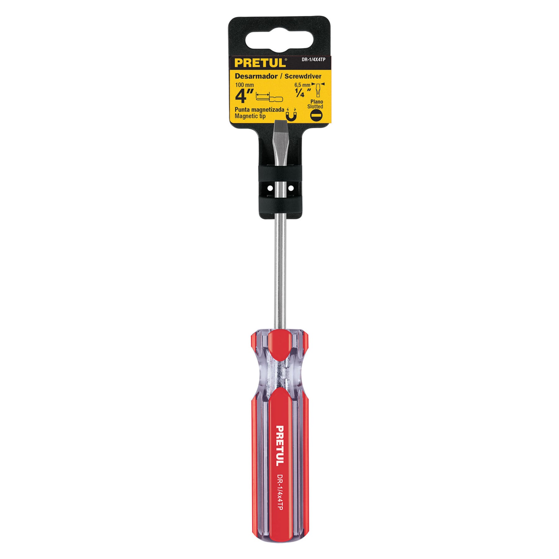 DESARMADOR PLANO DE 1/4 X 4 MAGO DE PVC PRETUL MARCA TRUPER