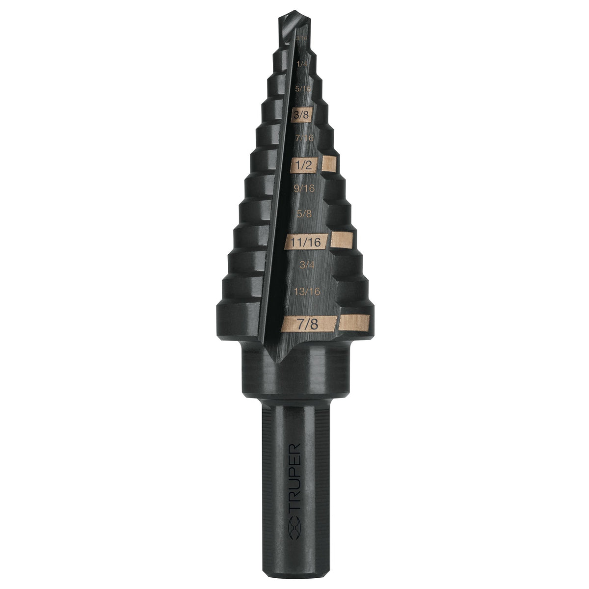 BROCA ESCALONADA OXIDO NEGRO 12 ESCALONES 1/4 A 3/4 MARCA  TRUPER