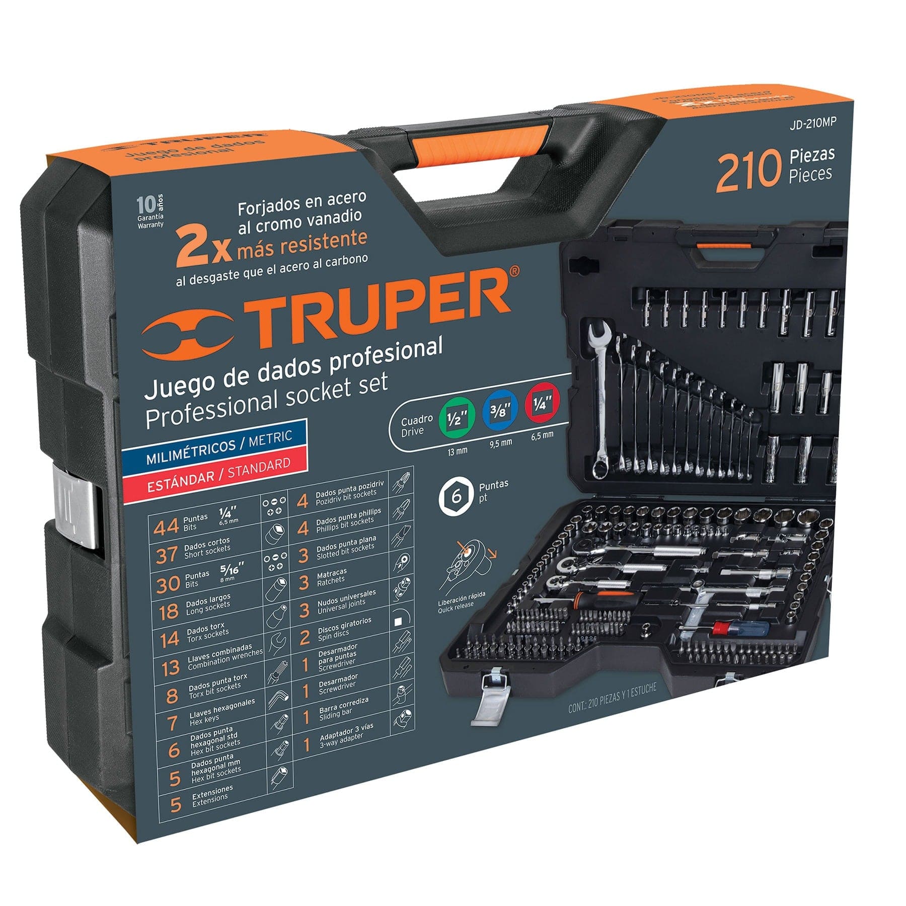 JUEGO 103 HERRAMIENTAS 1/4 3/8 Y 1/2 STD Y MM P/MECANICO MARCA TRUPERrn