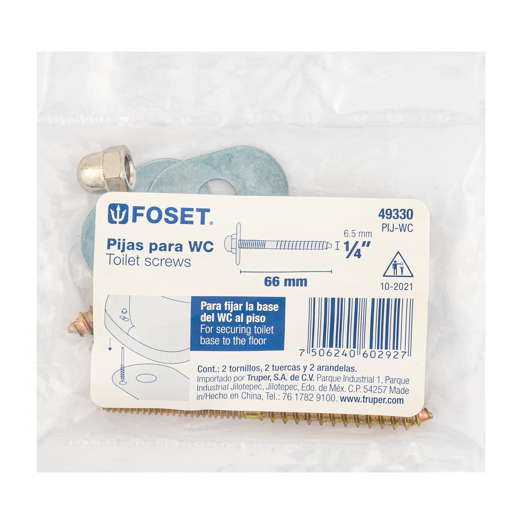 JUEGO  2 PIJAS PARA WC 1/4 X 66MM MARCA FOSET