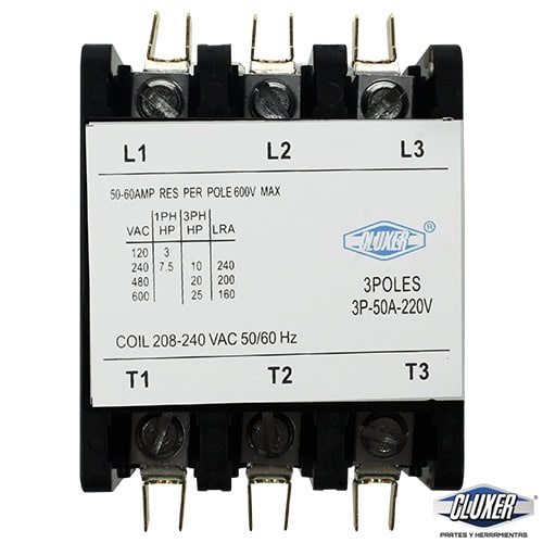 CONTACTOR 3 POLOS 50 AMP BOBINA 208 240 VAC MARCA GB