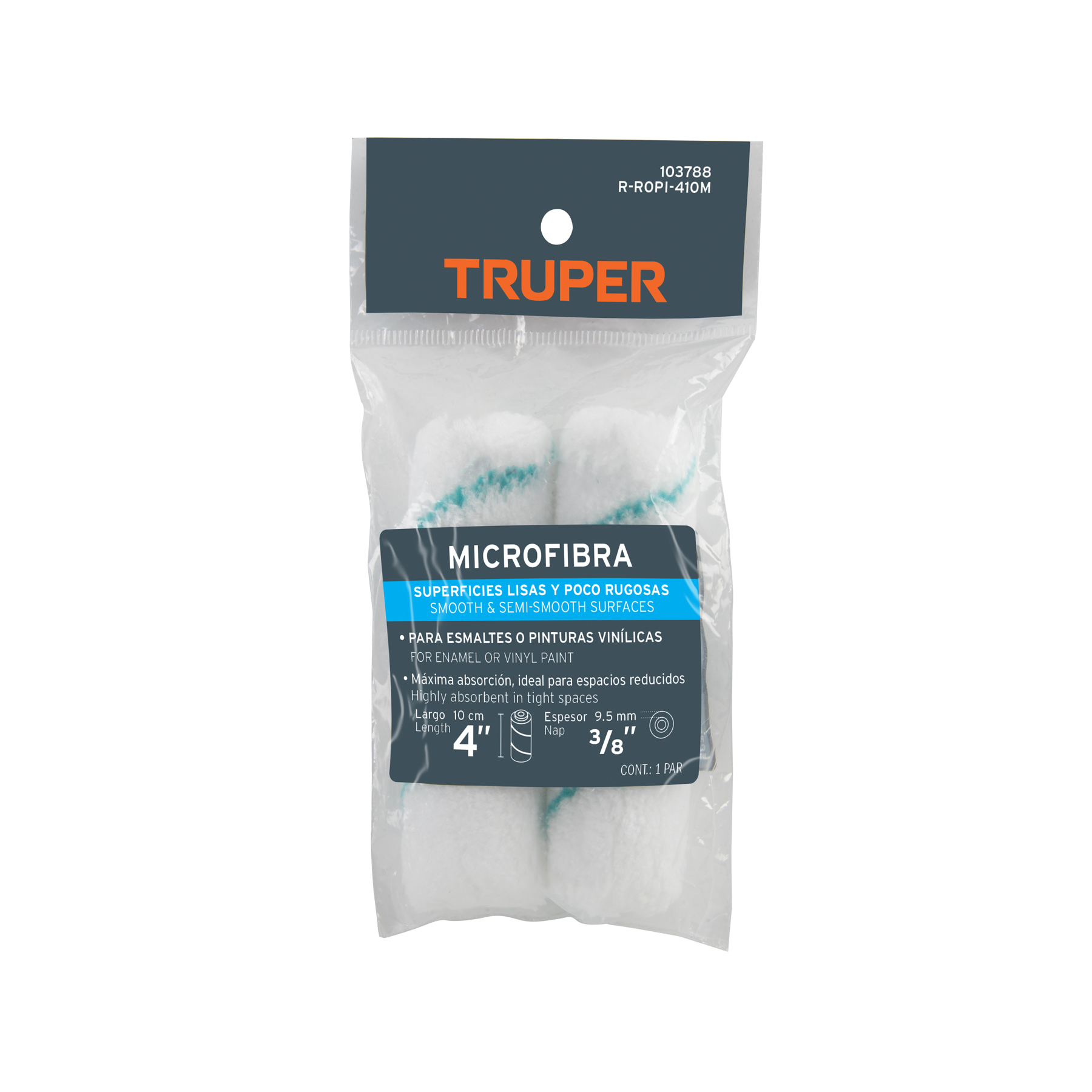 BOLSA C/2 FELPAS P/MINI RODILLO DE MICROFIBRA 4X3/8TRUPERrn
