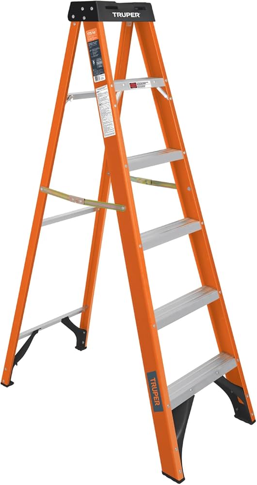 ESCALERA DE TIJERA TIPO II 7 ESCALONES DE FIBRA DE VIDRIO Y 2.4M MOD 100227 MARCA TRUPER