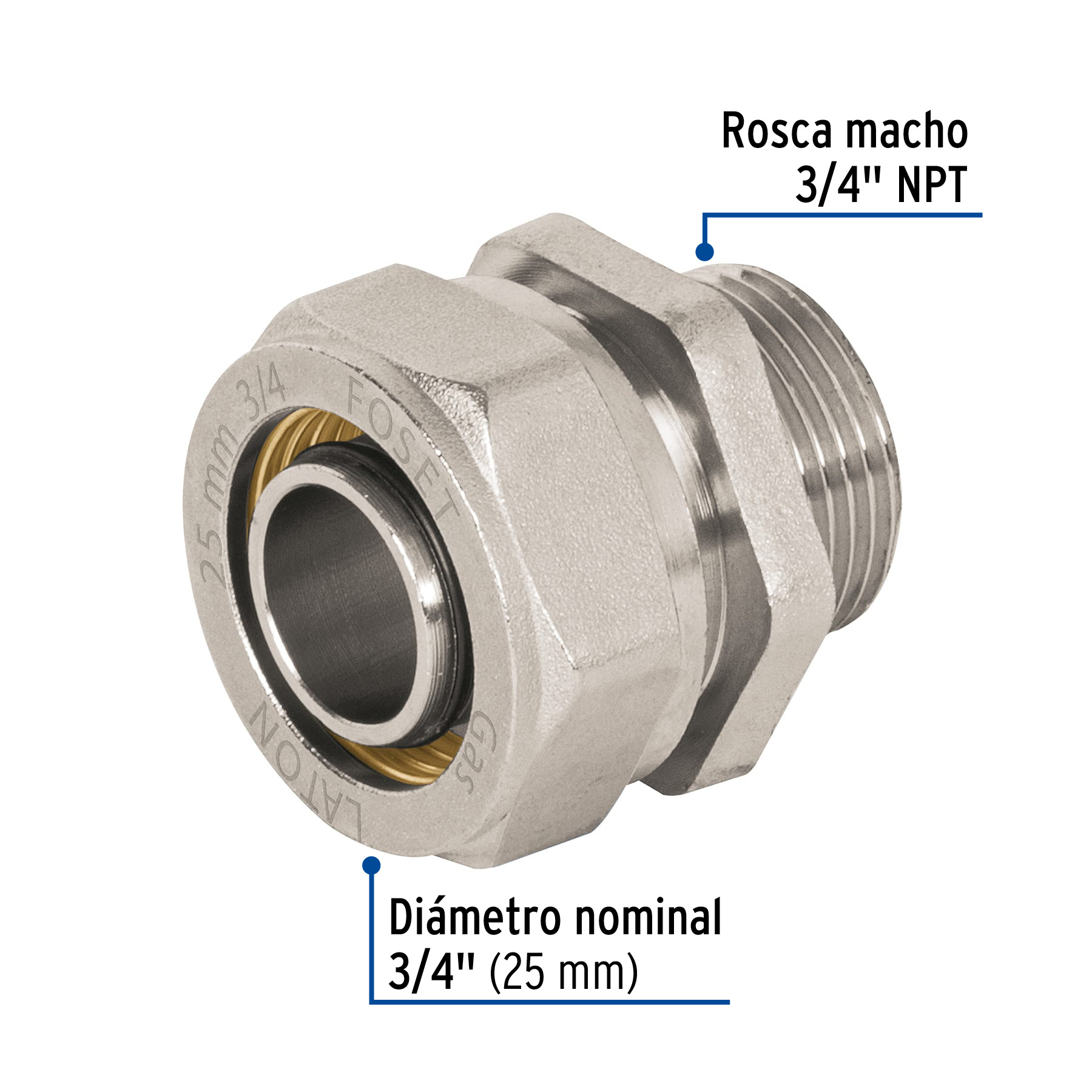 CONECTOR PEALPE ROSCA INTERIOR 16MM X 3/8 (16MM) MARCA FOSET