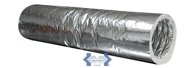 DUCTO FLEXIBLE METALIZADO AISLADO  C FIBRA DE POLIESTER 10 X 7.62 M DE LARGO MARCA VERMONT