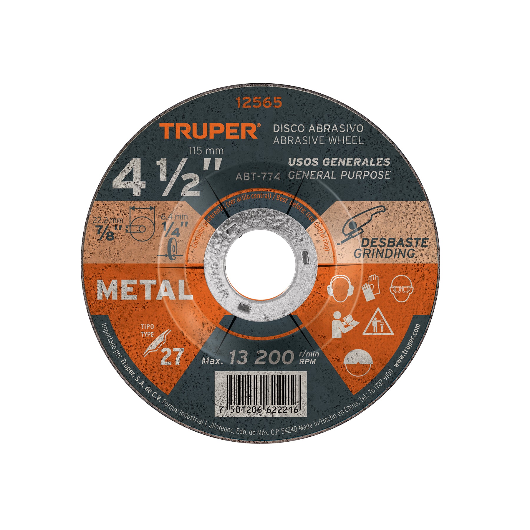 DISCO DEVASTE DE METAL TIPO 27 DE 4 1/2 X 6.4 MM EXPERT MARCA TRUPER