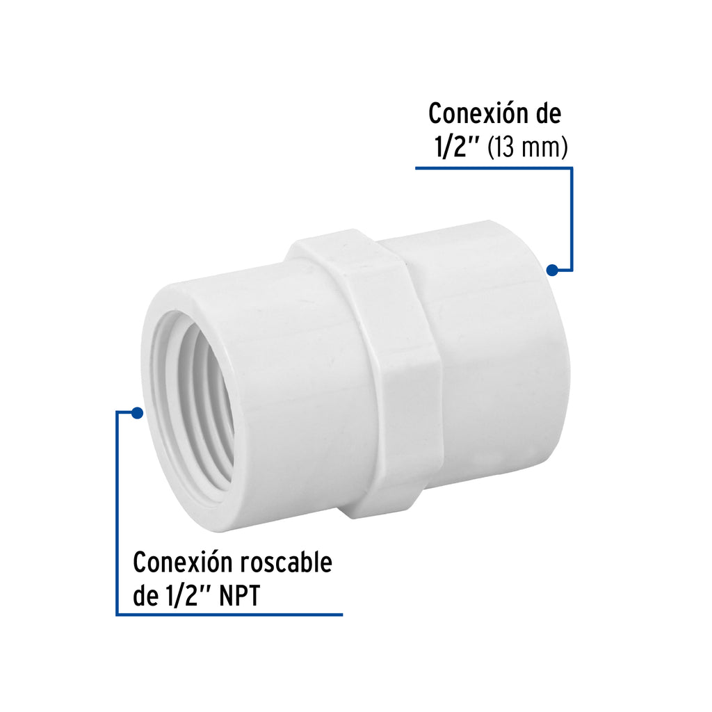 CONECTOR  PVC HIDRAULICO ROSCA INTERIOR 13MM (1/2) CED40 MARCA  IUSA