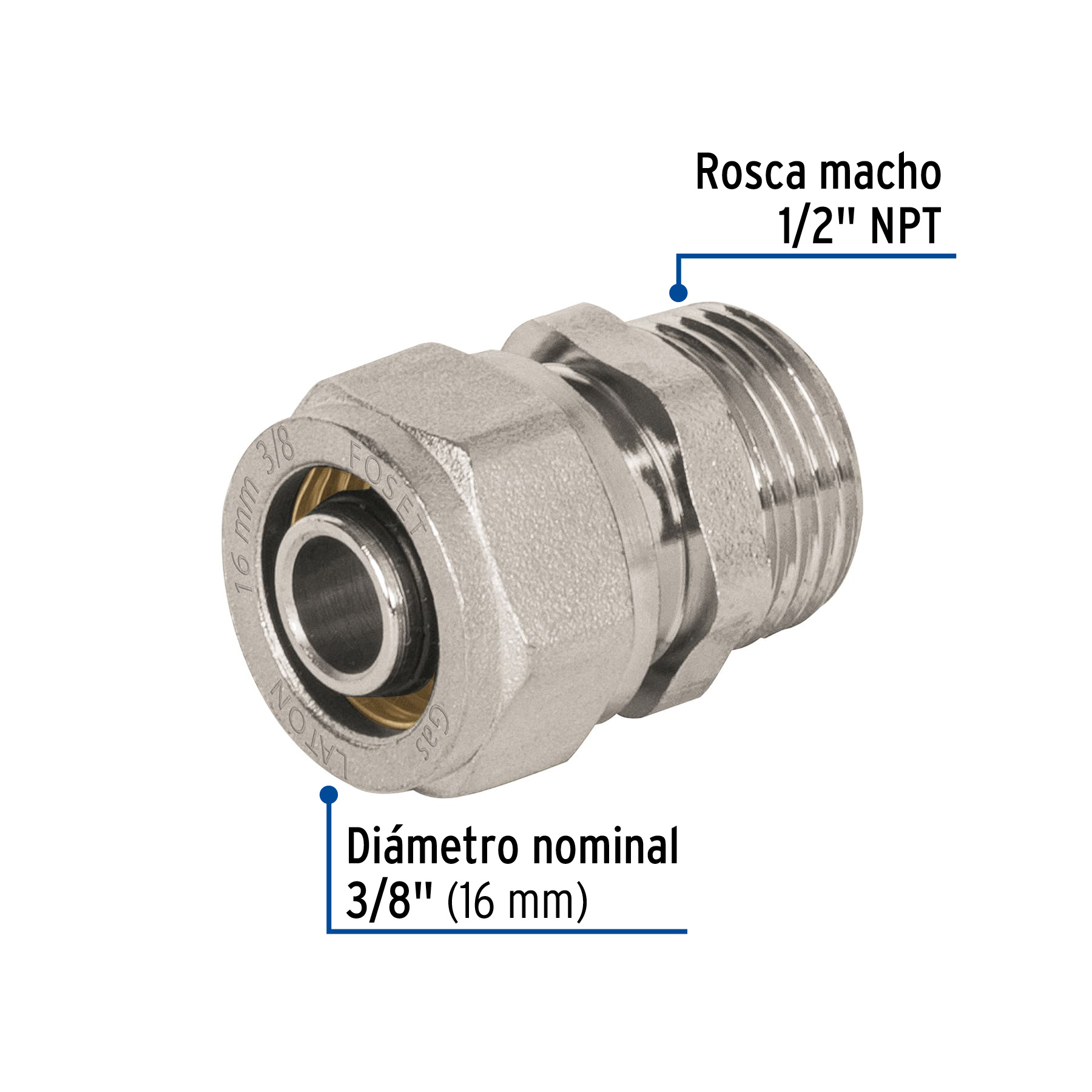CONECTOR PEALPE ROSCA EXTERIOR 20MM X 3/8 (20X16) MARCA FOSET