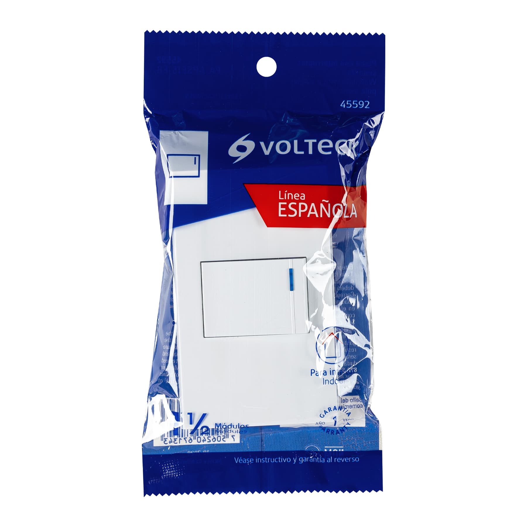 PLACA ARMADA ESPAÑOLA 1 INTERRUPTOR 1.5 MODULOS COLOR BLANCO MARCA VOLTECK