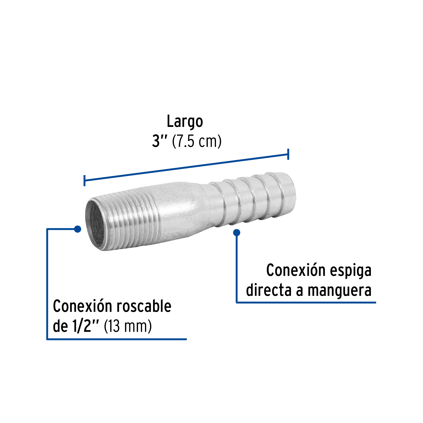 NIPLE GALVANIZADO 1/2 (13MM) TIPO BOTELLA MARCA FOSET