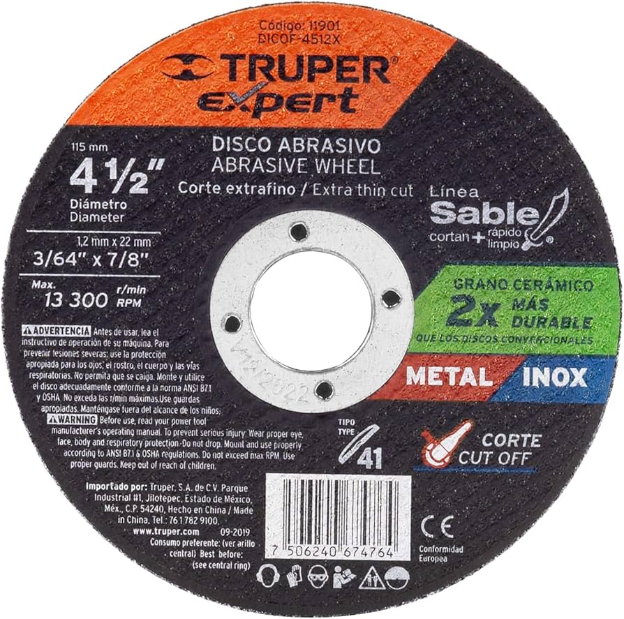 DISCO CORTE PARA METAL 3MM X 4 1/2 MARCA TRUPER