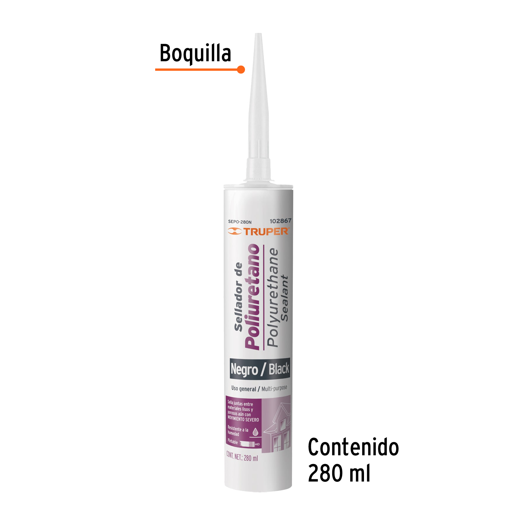 SELLADOR DE POLIURETANO NEGRO DE 280ML MARCA TRUPER